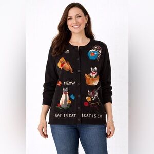 Quacker Factory Cat is a Cat Vintage 90s Cat Meow Cardigan Sweater size Large